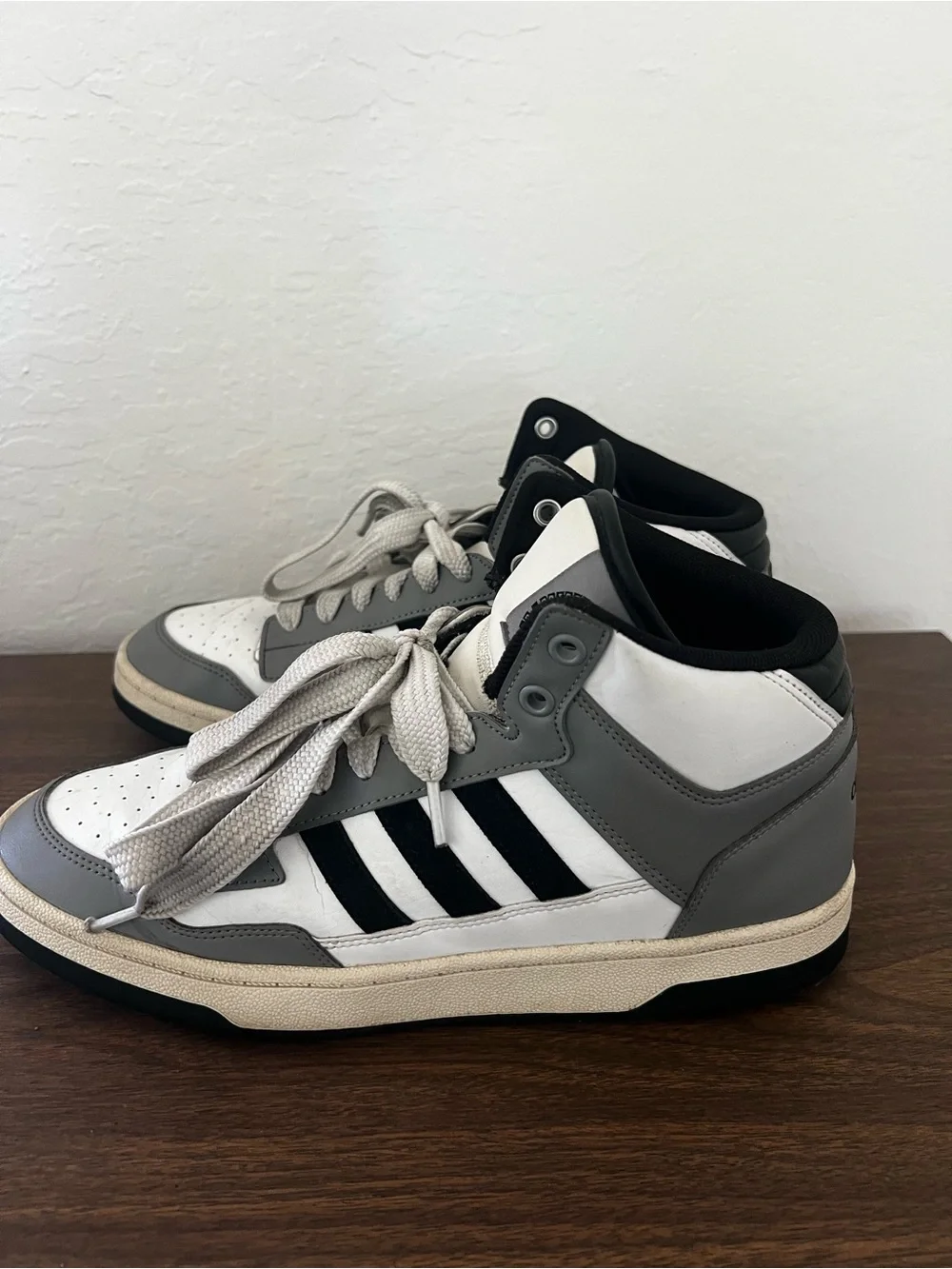 adidas Gray Black White High-Top Athletic Shoes